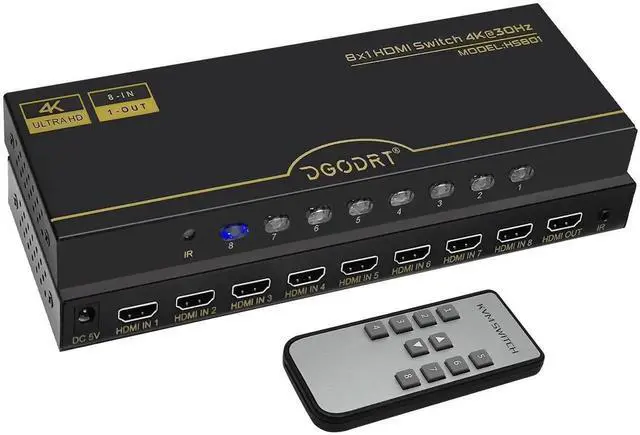 Main image of 8×1 HDMI Switch 8 in 1 Out, 8Port 4K HDMI Switcher Selector Box with IR Remote, Supports 4K@30Hz HDR HDCP 3D 1080P, Compatible with Xbox PS4 PC Laptop