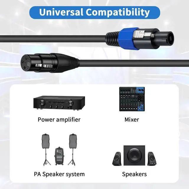 Alt view image 2 of 7 - 6ft Speakon Male to XLR Female Audio Extension Cable with TwistLock Connector, for Studio Microphone Recording & Stage Lighting