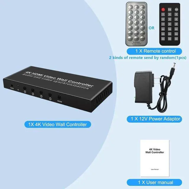 Alt view image 5 of 7 - 2x2 HDMI Video Wall Controller, 4Way HDMI Screen Splicing Processor, 4K Output 180° Rotation TV Wall Processor for 4 TV Screens Combined Into One Display