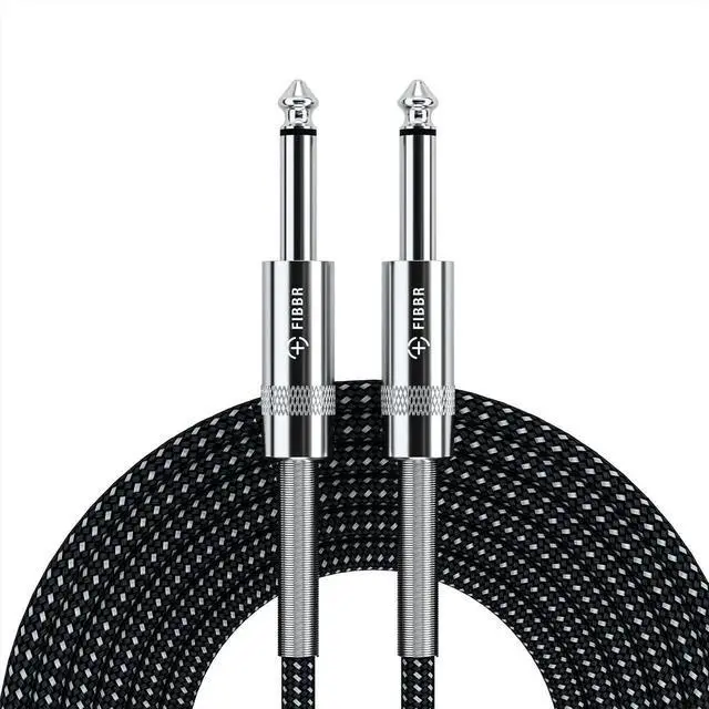 Main image of FIBBR 10FT Guitar Instrument Cable, 1/4 Inch TS StraighttoStraight Electric Guitar Bass AMP Cord, Nylon Braided Black Pro Audio Cable for Guitar Bass Mandolin Keyboard