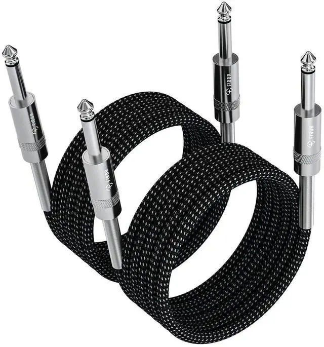 Main image of FIBBR 3FT2Pack Guitar Instrument Cables, 1/4 Inch TS StraighttoStraight Electric Guitar Bass AMP Cords, Nylon Braided Black Pro Audio Cables for Guitar Bass Mandolin Keyboard