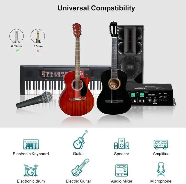 Alt view image 2 of 7 - FIBBR 3FT2Pack Guitar Instrument Cables, 1/4 Inch TS StraighttoStraight Electric Guitar Bass AMP Cords, Nylon Braided Black Pro Audio Cables for Guitar Bass Mandolin Keyboard