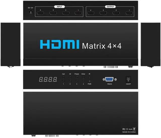 Main image of 4x4 4K HDMI Matrix Switcher Splitter, 4In4Out HDMI Matrix Box with RS232, IR Remote & Button Control, Compatible with PS4 Camera PC TV Monitor