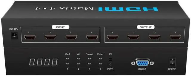 Alt view image 6 of 6 - 4x4 4K HDMI Matrix Switcher Splitter, 4In4Out HDMI Matrix Box with RS232, IR Remote & Button Control, Compatible with PS4 Camera PC TV Monitor
