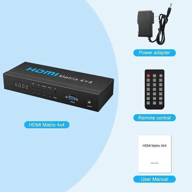 Alt view image 3 of 6 - 4x4 4K HDMI Matrix Switcher Splitter, 4In4Out HDMI Matrix Box with RS232, IR Remote & Button Control, Compatible with PS4 Camera PC TV Monitor