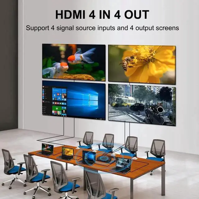 Alt view image 4 of 6 - 4x4 4K HDMI Matrix Switcher Splitter, 4In4Out HDMI Matrix Box with RS232, IR Remote & Button Control, Compatible with PS4 Camera PC TV Monitor