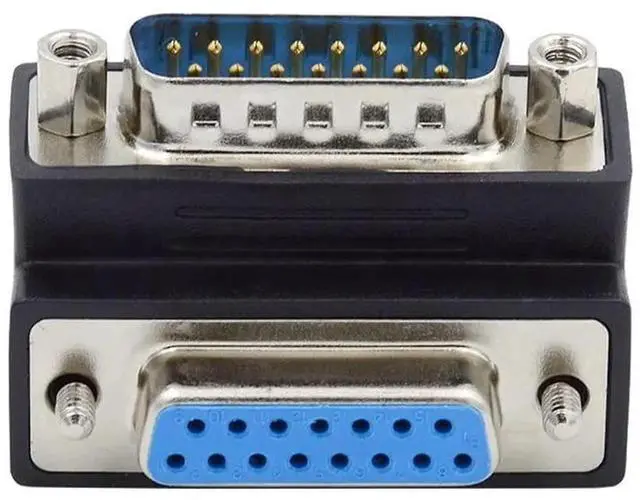 Main image of 90 Degree Down Angled DB15 Serial Adapter, DSUB 15Pin RS232 Male to Female Connector with Screw Nuts, Dsubminiature DB Connector