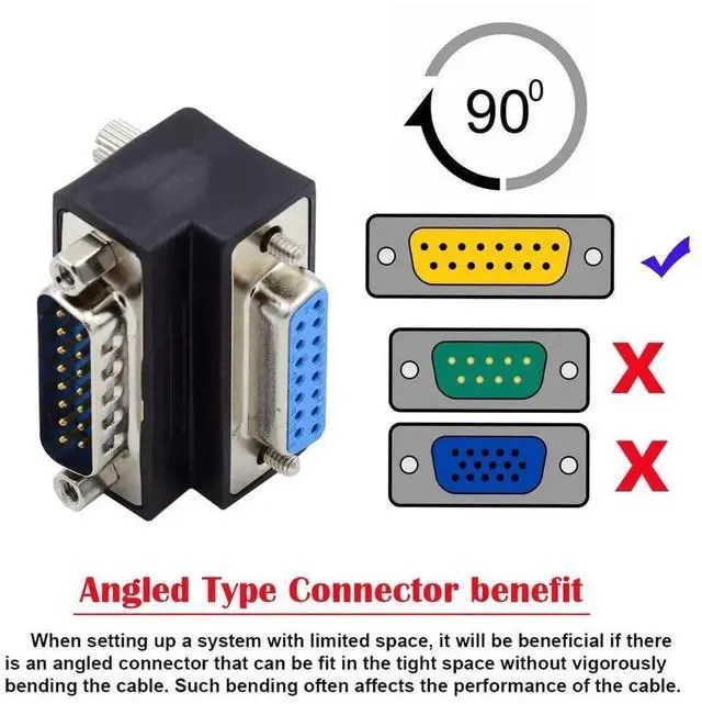 Alt view image 6 of 7 - 90 Degree Down Angled DB15 Serial Adapter, DSUB 15Pin RS232 Male to Female Connector with Screw Nuts, Dsubminiature DB Connector