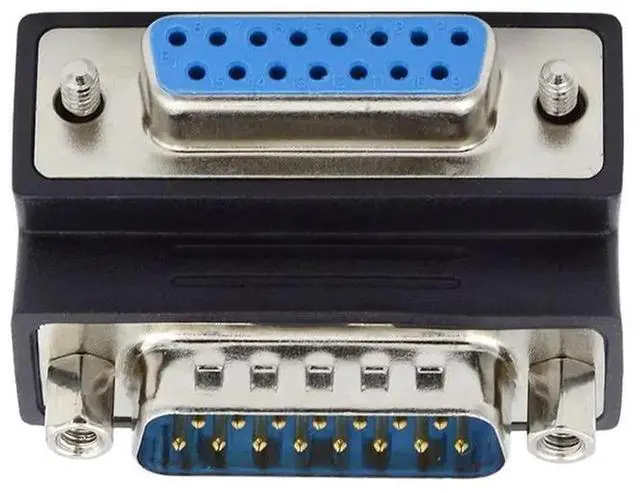 Alt view image 3 of 7 - 90 Degree Down Angled DB15 Serial Adapter, DSUB 15Pin RS232 Male to Female Connector with Screw Nuts, Dsubminiature DB Connector