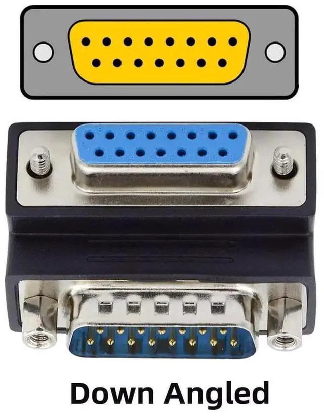 Alt view image 4 of 7 - 90 Degree Down Angled DB15 Serial Adapter, DSUB 15Pin RS232 Male to Female Connector with Screw Nuts, Dsubminiature DB Connector