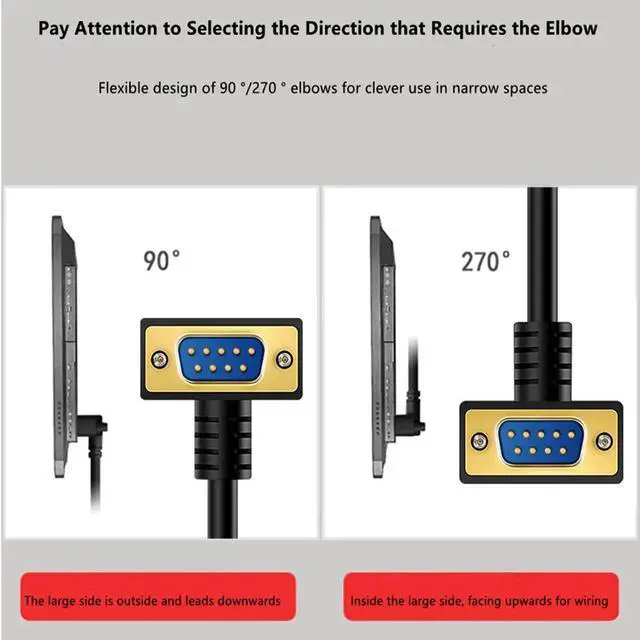 Alt view image 5 of 7 - 2M RightAngle Down DB9 RS232 Serial Cable, 9Pin GoldPlated Male to Female COM Port Connection Cord