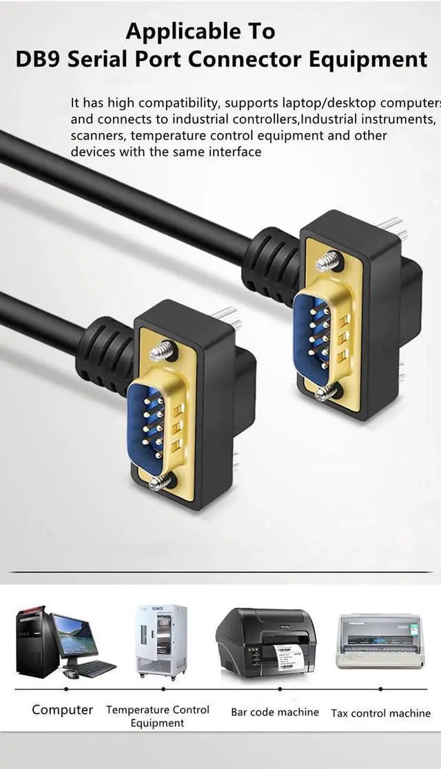 Alt view image 2 of 7 - 1M RightAngle Down DB9 RS232 Serial Cable, 9Pin GoldPlated Male to Female COM Port Connection Cord