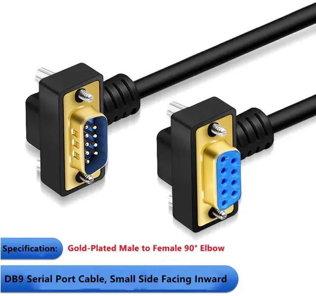 Alt view image 7 of 7 - 1M RightAngle Down DB9 RS232 Serial Cable, 9Pin GoldPlated Male to Female COM Port Connection Cord