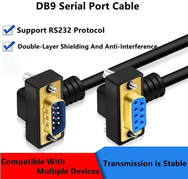 Alt view image 4 of 7 - 5M RightAngle Down DB9 RS232 Serial Cable, 9Pin GoldPlated Male to Female COM Port Connection Cord