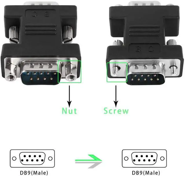 Alt view image 4 of 6 - RS232 DB9 Male to Male Serial Adapter, 9Pin DB9 MaletoMale Extender Connector for Serial Communication Devices, Black