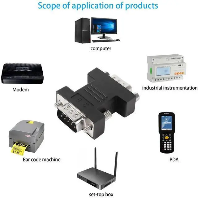 Alt view image 6 of 6 - RS232 DB9 Male to Male Serial Adapter, 9Pin DB9 MaletoMale Extender Connector for Serial Communication Devices, Black