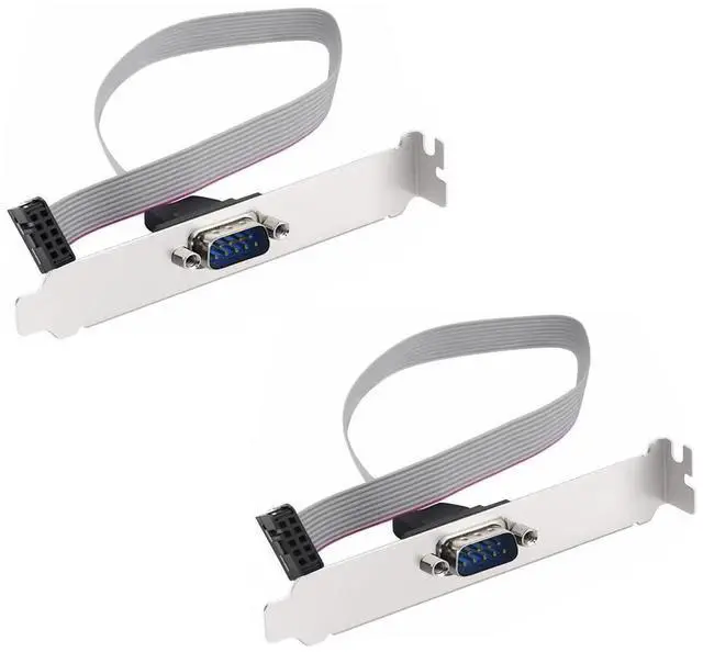 Main image of 2Pack DB9 to 10Pin IDC Serial Flat Ribbon Cable, RS232 9Pin Male DSUB to 10Pin IDC Female Motherboard Header Adapter with 12cm Metal Bracket, 11 Inch
