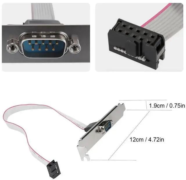 Alt view image 4 of 7 - 2Pack DB9 to 10Pin IDC Serial Flat Ribbon Cable, RS232 9Pin Male DSUB to 10Pin IDC Female Motherboard Header Adapter with 12cm Metal Bracket, 11 Inch