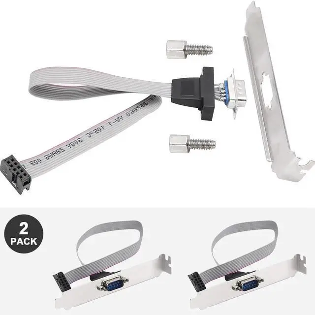 Alt view image 7 of 7 - 2Pack DB9 to 10Pin IDC Serial Flat Ribbon Cable, RS232 9Pin Male DSUB to 10Pin IDC Female Motherboard Header Adapter with 12cm Metal Bracket, 11 Inch