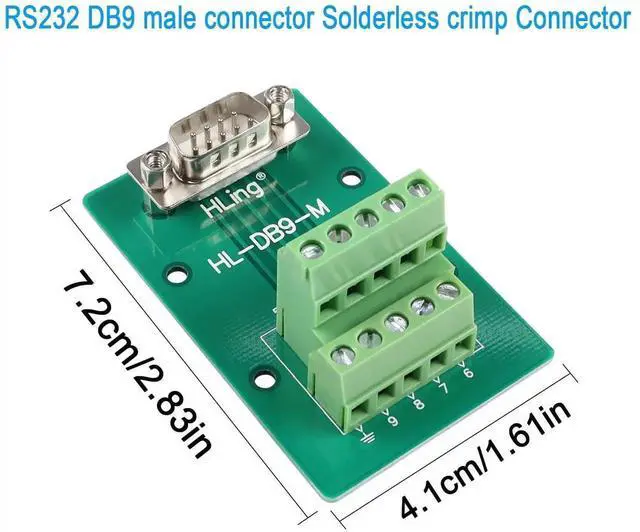 Alt view image 2 of 6 - RS232 DB9 Male Solderless Breakout Board, DB9 Male to Terminal Block Connector, Serial Test Adapter for DB9 Communication Prototyping & Troubleshooting