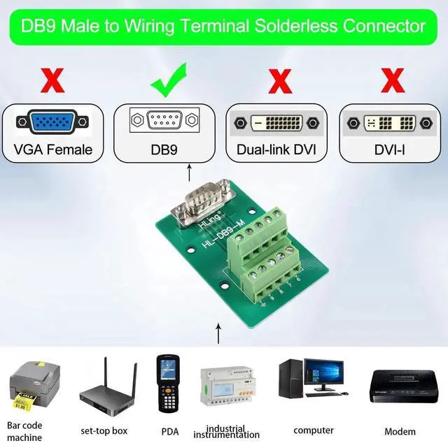 Alt view image 5 of 6 - RS232 DB9 Male Solderless Breakout Board, DB9 Male to Terminal Block Connector, Serial Test Adapter for DB9 Communication Prototyping & Troubleshooting