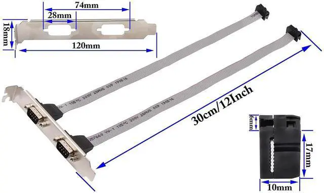 Alt view image 5 of 7 - 4Pcs 12in 2Port DB9 RS232 Serial Port Bracket Cable, Dual DB9 Male to 10Pin Motherboard Header Ribbon Cable Adapter, PanelMount Dual Serial COM Port Expansion Bracket