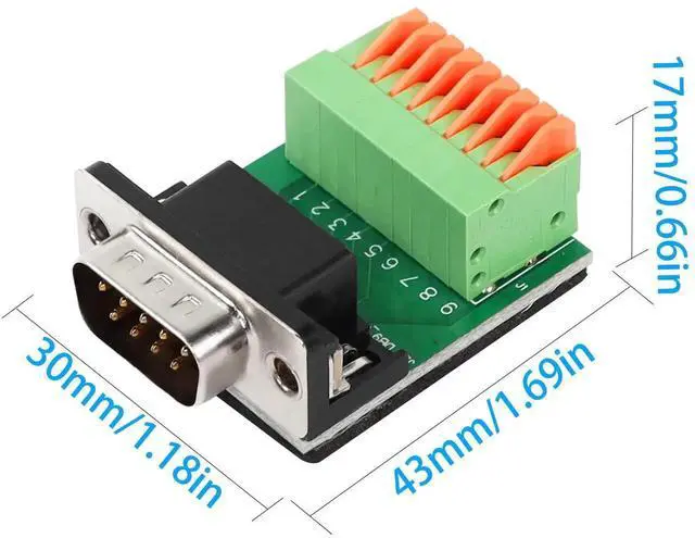 Alt view image 6 of 6 - DB9 Male Solderless Breakout Board, RS232 DSUB Serial to 9Pin Terminal Block Adapter for Serial Communication Interface Devices