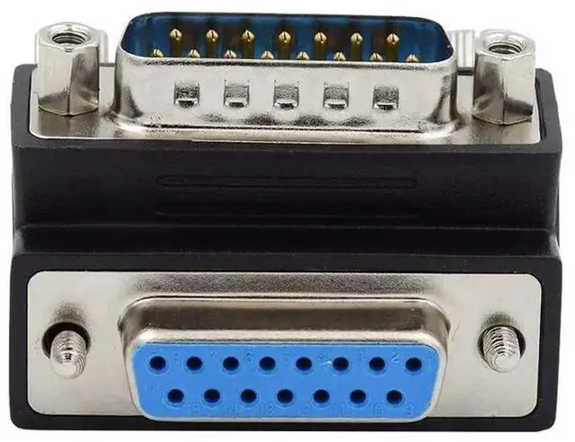 Main image of Up 90 Degree Angled DB15 Male to Female RS232 DSUB 15Pin Serial Adapter with Locking Screw Nuts