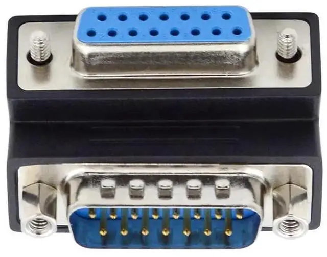 Alt view image 5 of 6 - Up 90 Degree Angled DB15 Male to Female RS232 DSUB 15Pin Serial Adapter with Locking Screw Nuts