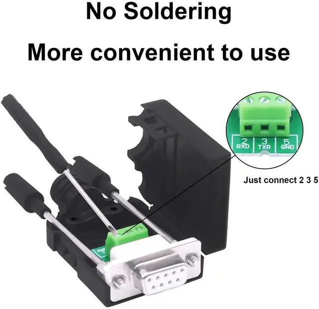 Alt view image 7 of 7 - 2Pack DB9 Female Solderless Breakout Board, RS232 DSUB 9Pin Serial to RXD TXD GND Pins 235 Terminal Block Adapter with Protective Case