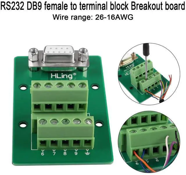 Alt view image 4 of 6 - RS232 DB9 Female Solderless Breakout Board, DB9 Female to Terminal Block Adapter, Serial Test Module for DB9 Communication Prototyping & Troubleshooting