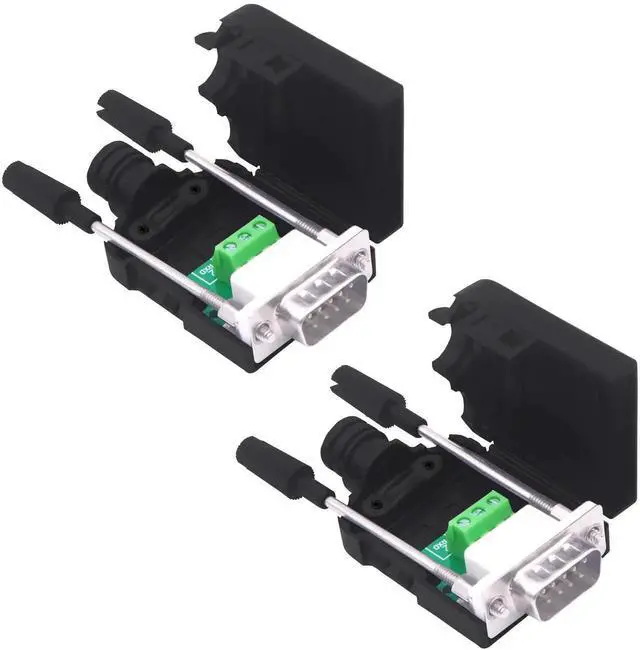 Main image of 2Pack DB9 Male Solderless Breakout Board, RS232 DSUB 9Pin Serial to RXD TXD GND Pins 235 Terminal Block Adapter with Protective Case