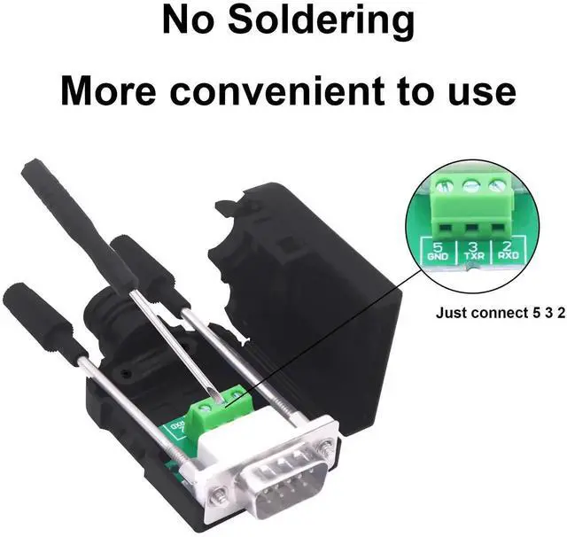Alt view image 4 of 7 - 2Pack DB9 Male Solderless Breakout Board, RS232 DSUB 9Pin Serial to RXD TXD GND Pins 235 Terminal Block Adapter with Protective Case