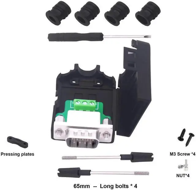 Alt view image 2 of 7 - 2Pack DB9 Male Solderless Breakout Board, RS232 DSUB 9Pin Serial to RXD TXD GND Pins 235 Terminal Block Adapter with Protective Case