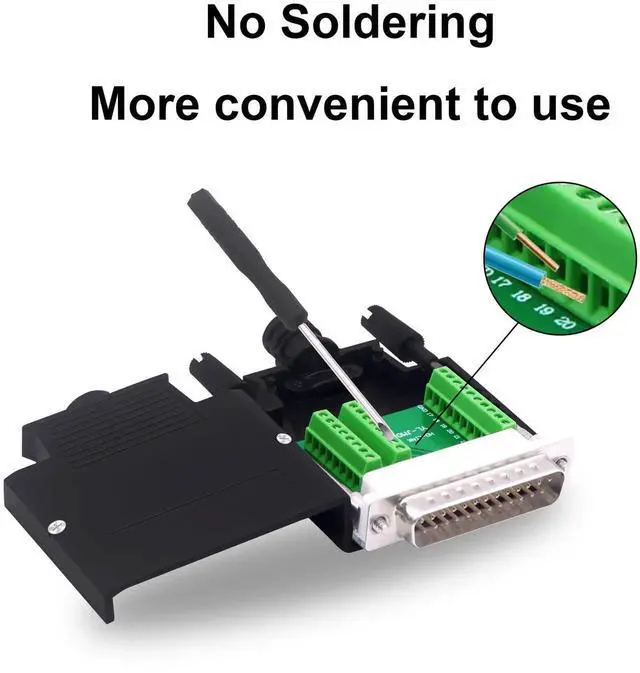 Alt view image 3 of 7 - DB25 Male Solderless Breakout Board, RS232 DSUB 25Pin Serial Terminal Block Adapter with Protective Case