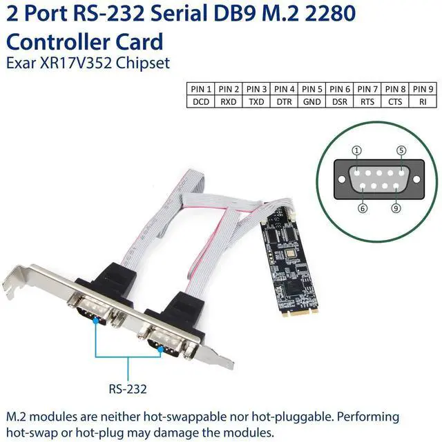 Alt view image 4 of 5 - 2Port RS232 DB9 Serial M.2 B+M Key Controller Card, SIADA15069