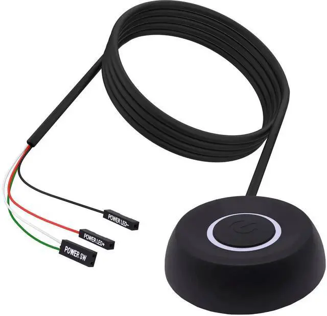 Main image of 1.8M /5.9FT Black External PC Power Button Switch, Desktop Motherboard Remote Start Extension Cord with LED Indicator Light