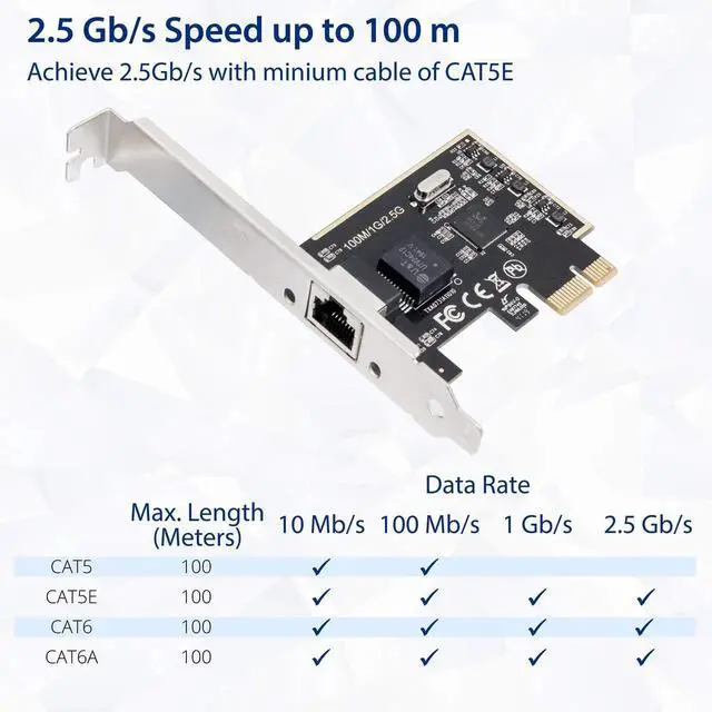 Alt view image 3 of 6 - 2.5 Gigabit Ethernet PCIE Network Interface Card, 10/100/1000/2500Mbps RJ45 LAN Adapter, Model SIPEX24059