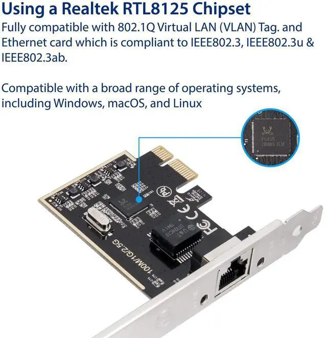 Alt view image 6 of 6 - 2.5 Gigabit Ethernet PCIE Network Interface Card, 10/100/1000/2500Mbps RJ45 LAN Adapter, Model SIPEX24059