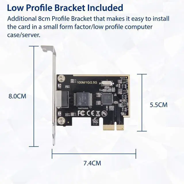 Alt view image 5 of 6 - 2.5 Gigabit Ethernet PCIE Network Interface Card, 10/100/1000/2500Mbps RJ45 LAN Adapter, Model SIPEX24059