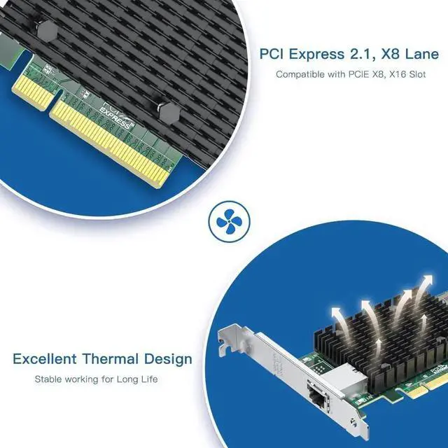 Alt view image 7 of 7 - 10Gb RJ45 PCIE Network Card NIC, Single Port, PCIE X8, Intel X540BT2 Chip, Comparable to Intel X540T1, Converged Ethernet Adapter for Windows/Linux/VMware