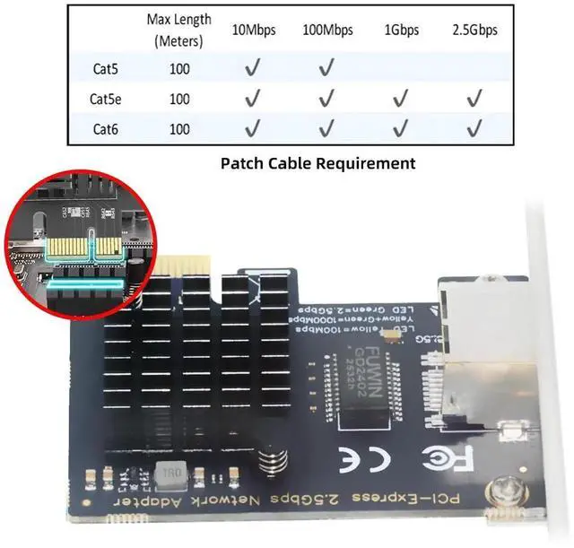 Alt view image 6 of 7 - 2.5Gbps 2500Mbps to PCIE 1X Ethernet Adapter, Gigabit 1000Mbps LAN Cable Converter for Desktop Motherboard
