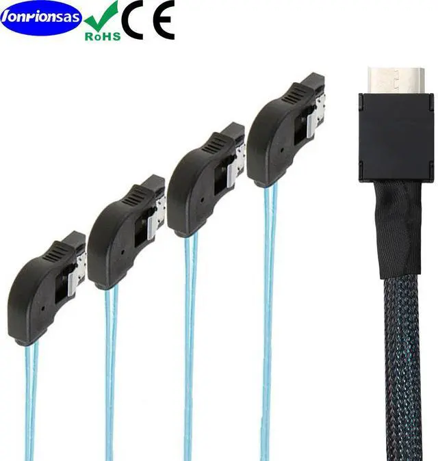 Main image of 50CM OCuLink PCIe SAS SFF-8611 4i to 4 Ports 7Pin SATA Right Angle Data Cable (right turn)