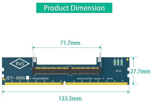 Alt view image 7 of 7 - DDR5 SO-DIMM to Desktop U-DIMM Memory Adapter Card, Support 5600MHz Laptop DDR5 RAM Converter Riser Card Memory Tester for Intel AMD DDR5 Motherboard