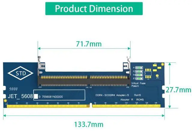 Alt view image 6 of 7 - SO DIMM to DDR4 Adapter Card, Laptop DDR4 Memory to Desktop Memory Converter Card, Full Frequency 2133/2400/2666/3200MHz Memory Tester Adapter for DDR4 SO-DIMM RAM Conversion & Detection