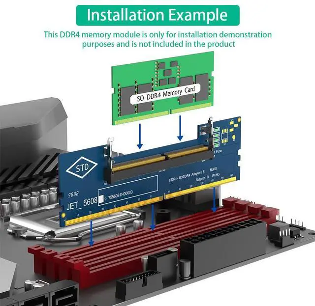 Alt view image 7 of 7 - SO DIMM to DDR4 Adapter Card, Laptop DDR4 Memory to Desktop Memory Converter Card, Full Frequency 2133/2400/2666/3200MHz Memory Tester Adapter for DDR4 SO-DIMM RAM Conversion & Detection