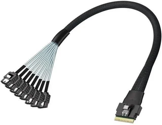 Main image of 1M SlimSAS SFF-8654 8i to 8 SATA Fanout Cable, SAS4.0 PCIe4.0 Breakout Splitter Cord for Server RAID HBA Card, Connect 8 SATA SSD HDD Storage Hard Drive Cable (39.4 Inch)