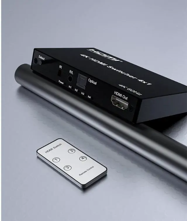 Alt view image 2 of 4 - 4K@60Hz 4x1 HDMI 2.0 Switch with Audio Extractor,4 Input 1 Output HDMI Video Switcher,Optical SPDIF & 3.5mm R/L Audio,HDCP2.2 HDR 18Gbps,IR Remote for PS5,Xbox,Switch,Fire Stick,TV,Monitor,Projector
