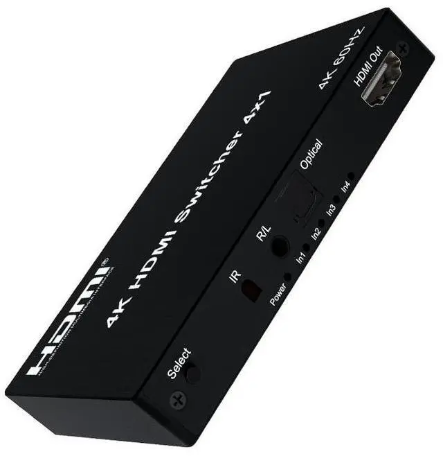 Main image of 4K@60Hz 4x1 HDMI 2.0 Switch with Audio Extractor,4 Input 1 Output HDMI Video Switcher,Optical SPDIF & 3.5mm R/L Audio,HDCP2.2 HDR 18Gbps,IR Remote for PS5,Xbox,Switch,Fire Stick,TV,Monitor,Projector