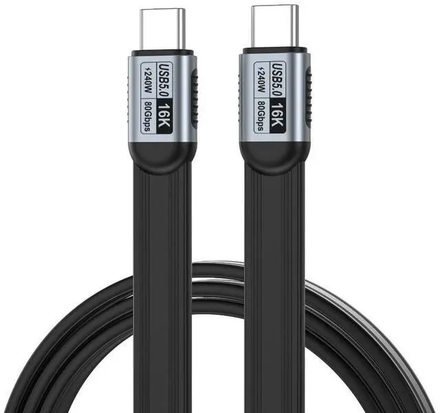 Main image of Flat TPE 10cm Short USB-C to USB-C USB5 Cable, 80Gbps High Speed Data Transfer, 240W PD Fast Charging, 16K UHD Video Cord, Compatible with Thunderbolt 5/4/3, USB4 Laptop, SSD, Docking Station, Monitor